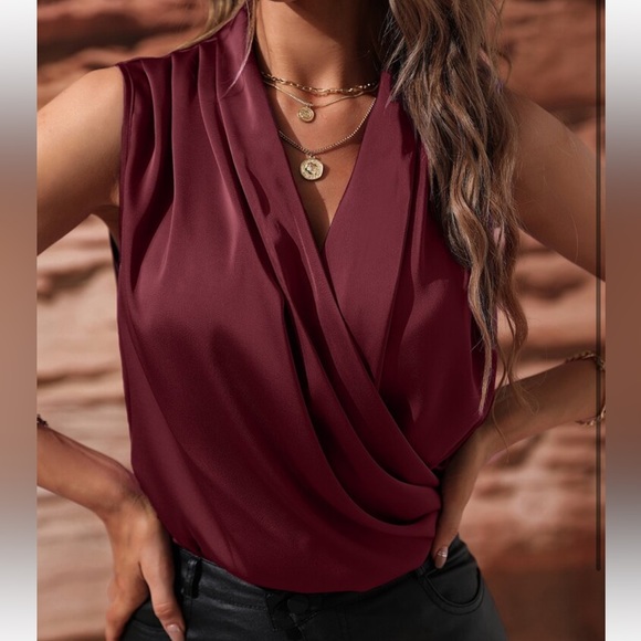 Luxe Satin Classic Ruched Overlap Sleeveless Office Work Top Blouse Shirt GREEN - Picture 13 of 16